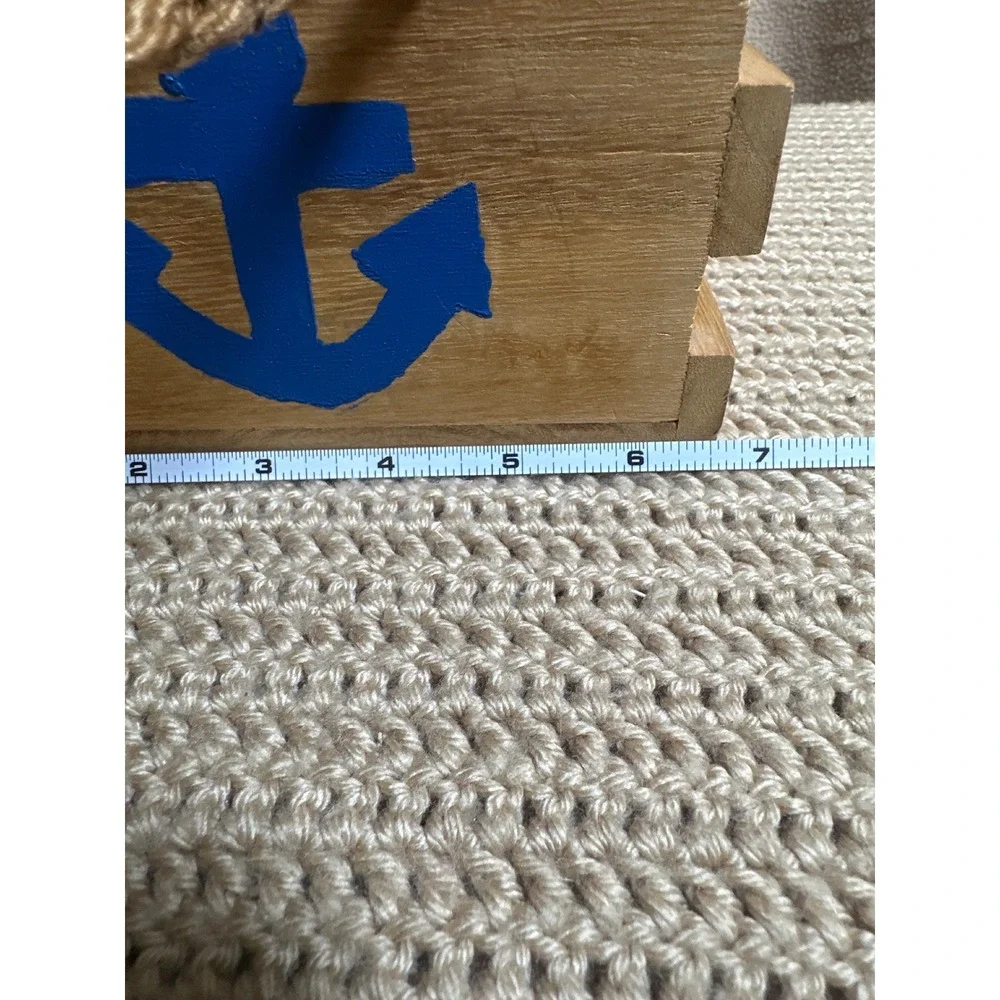 Nautical Wooden Crate Blue Pink Anchor Jute Rope Handles Rustic Storage Box